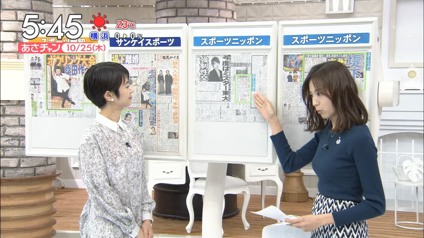 笹川友里アナ　ニットの横乳！